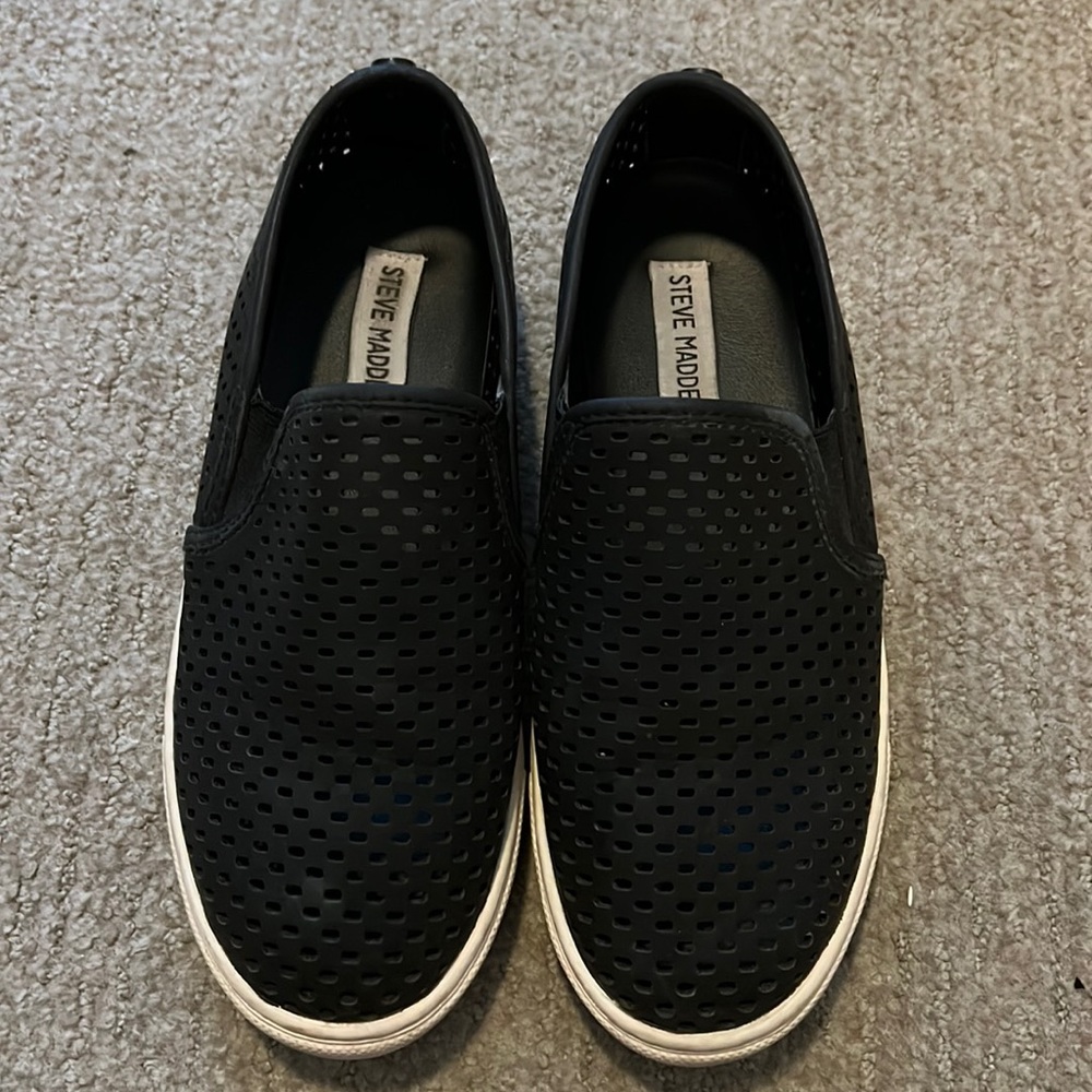 Black Perforated Steve Madden Slide-Ons